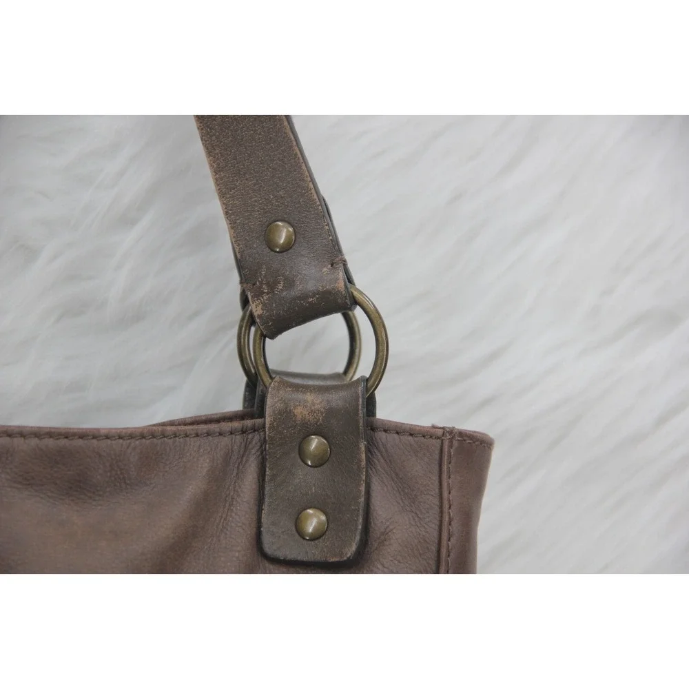 J Jill brown Leather satchel tote bag purse unstructured zip large front pocket